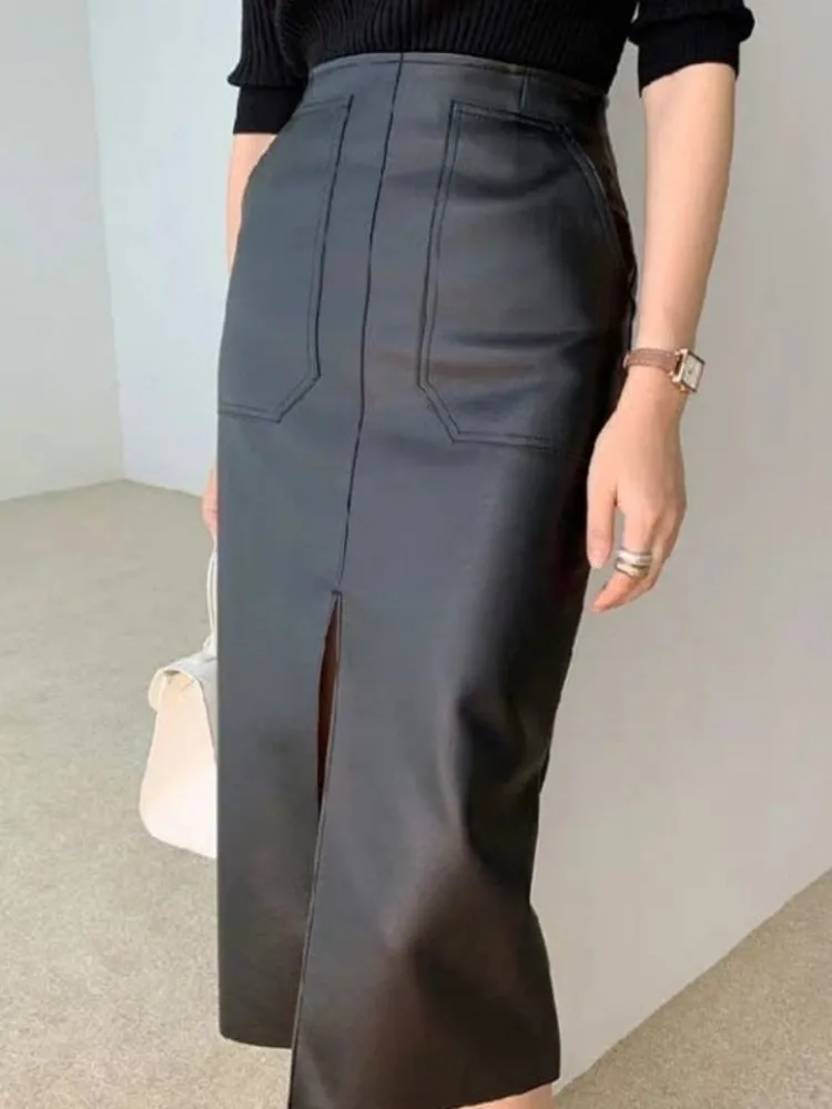 Edgy Elegance High Waisted Leather Skirt
