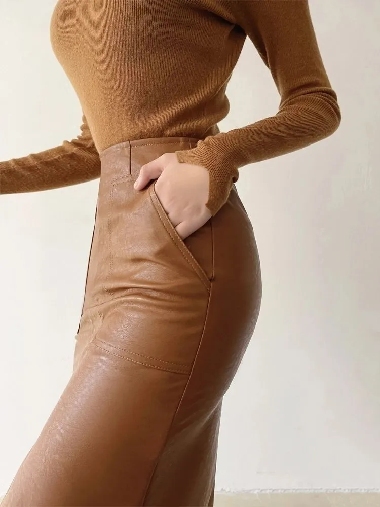 Edgy Elegance High Waisted Leather Skirt