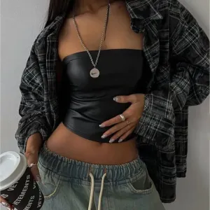 Edgy Vibe Strapless Faux Leather Tube Top