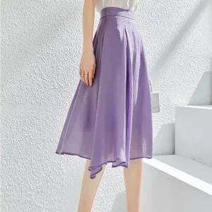 Elegant High Waist Purple A-Line Skirt