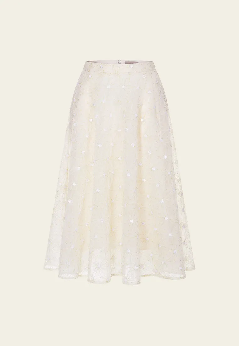 Embellished Patterned-jacquard Lace Pattern Skirt