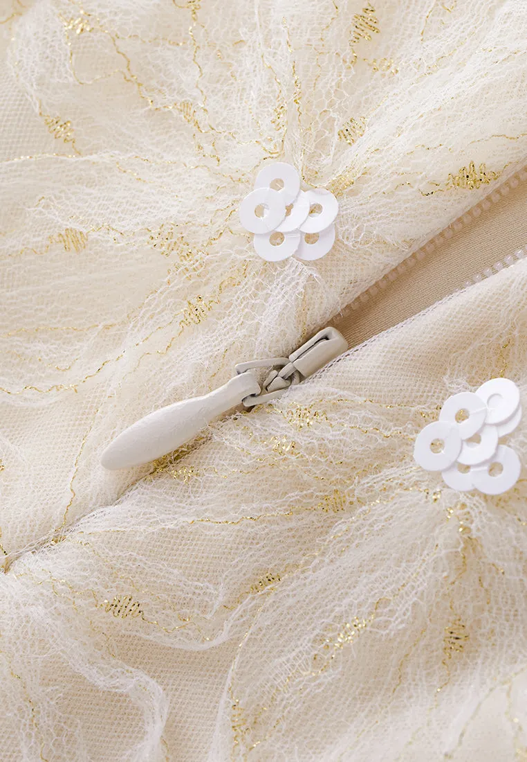 Embellished Patterned-jacquard Lace Pattern Skirt