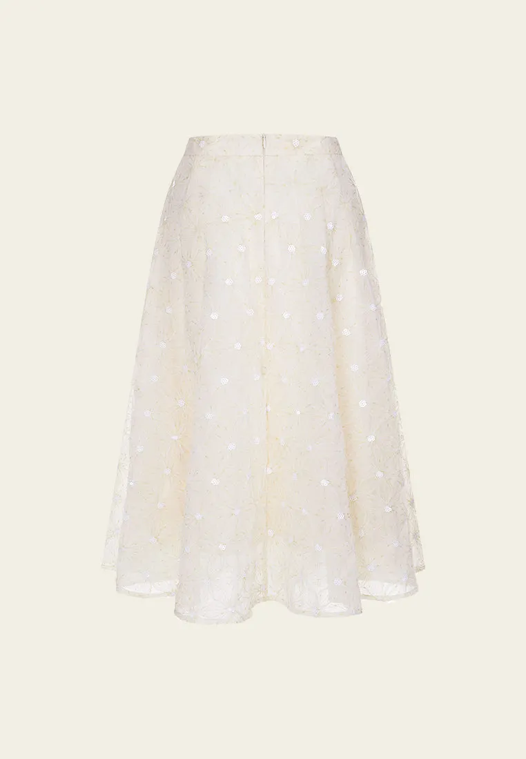Embellished Patterned-jacquard Lace Pattern Skirt