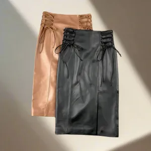 Emma - Waist Strap Leather Skirt