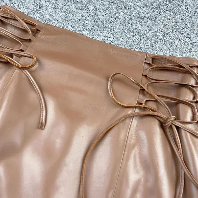 Emma - Waist Strap Leather Skirt