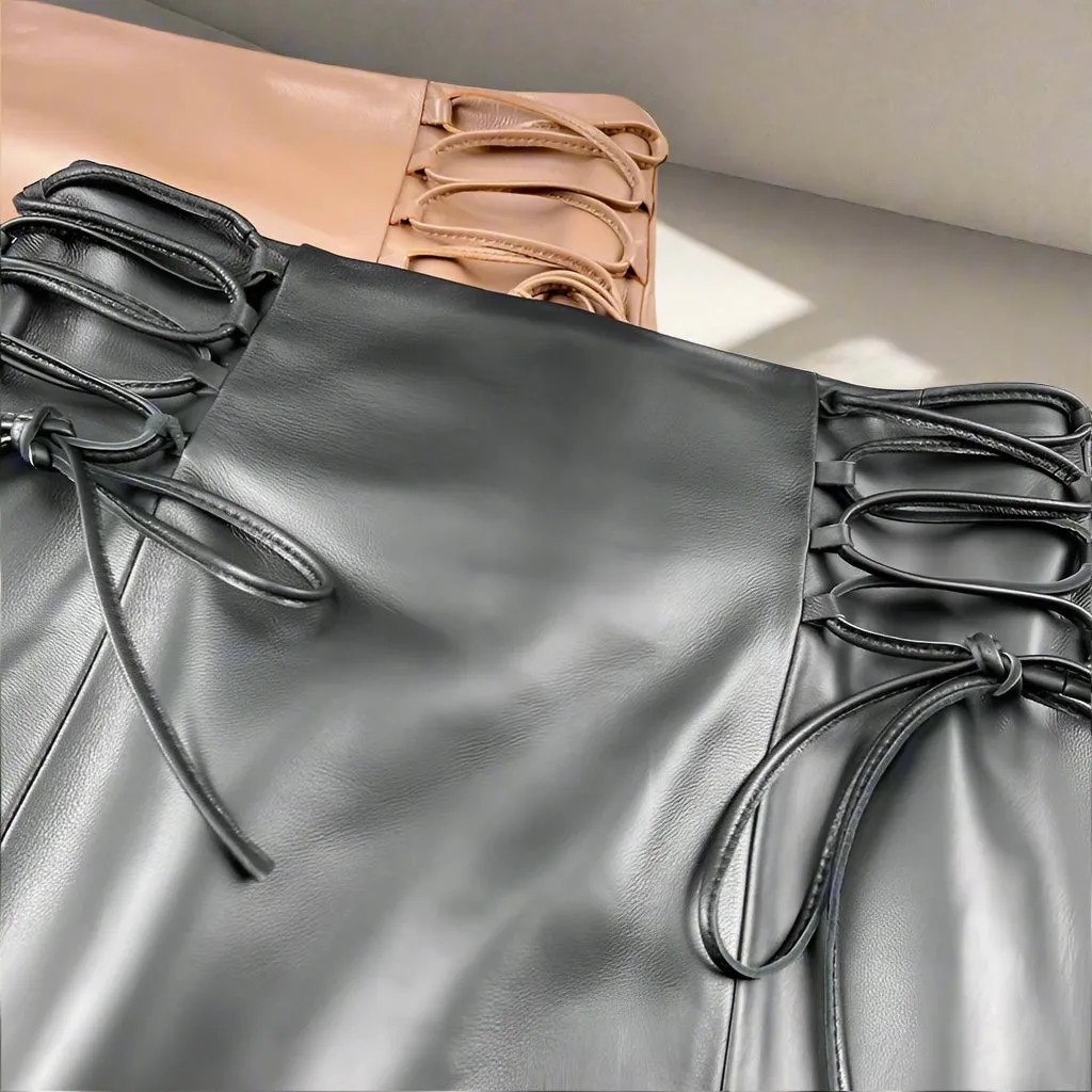 Emma - Waist Strap Leather Skirt