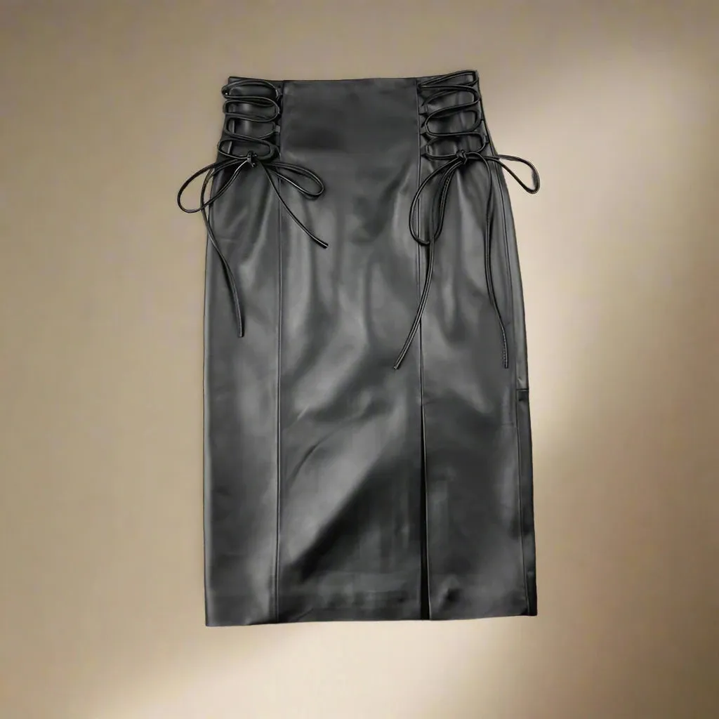 Emma - Waist Strap Leather Skirt