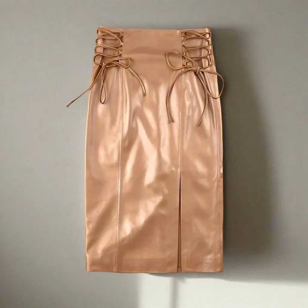 Emma - Waist Strap Leather Skirt