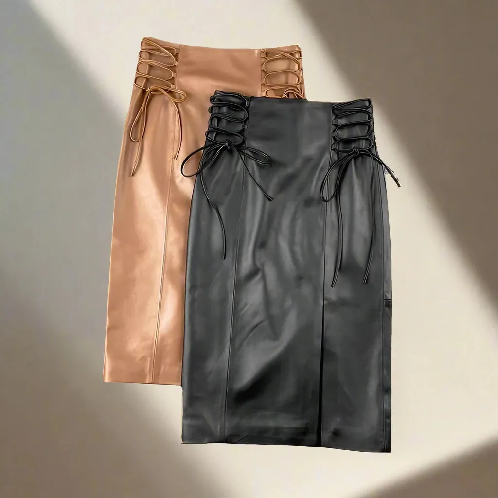 Emma - Waist Strap Leather Skirt