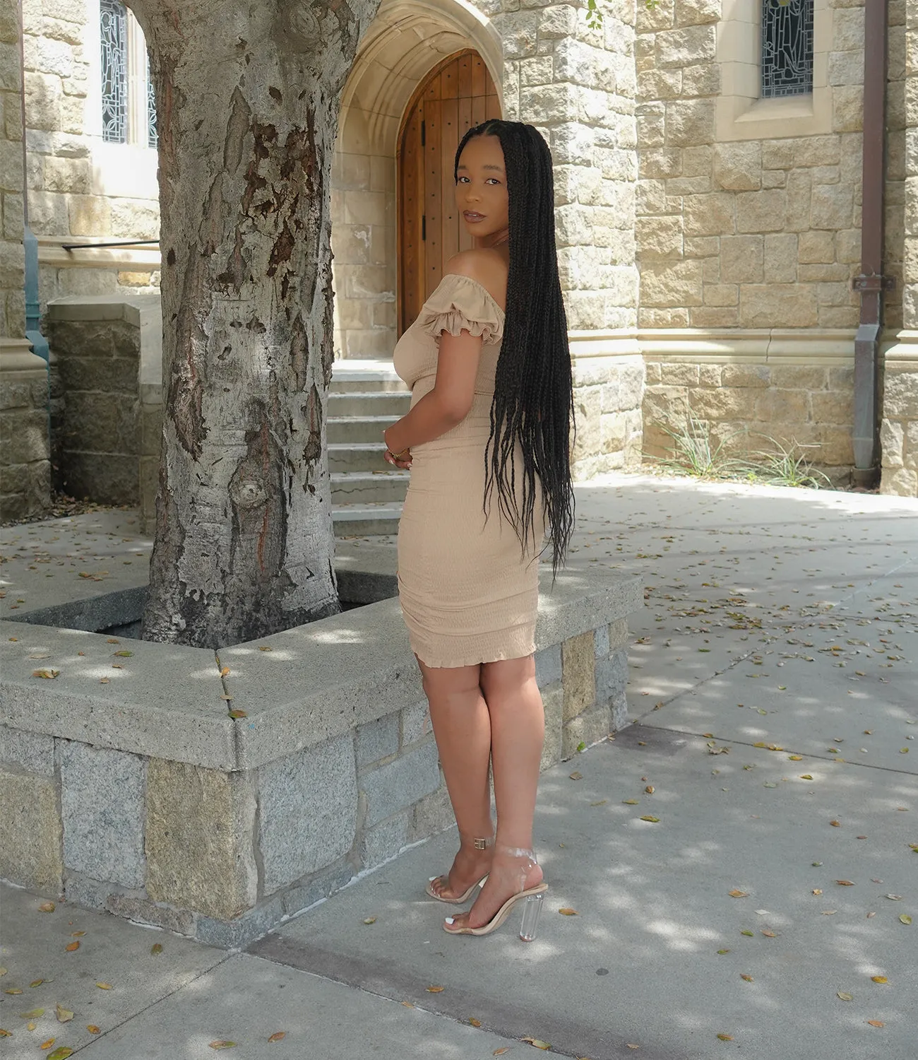 Everyday Ruched Dress(Nude)