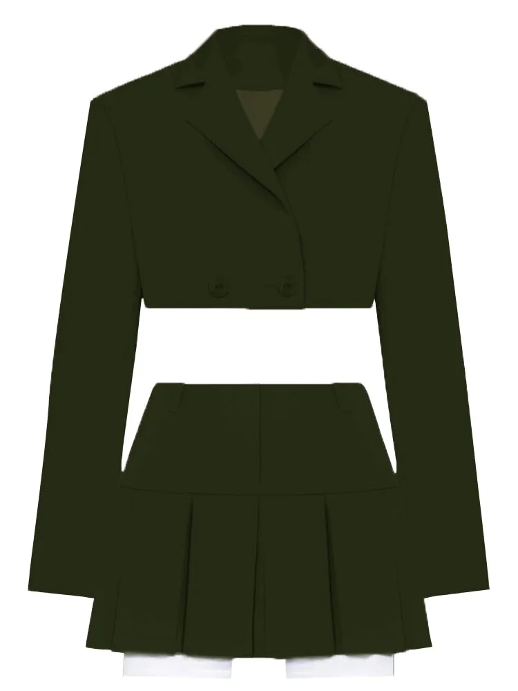 Fall Women Blazer Suit Two Piece Sets Turn-down Collar Blazers Tops And Pleated Skirts Femme High Street Y2K Outfits