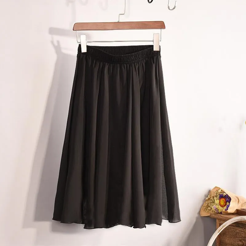 Fashion Women's Elegant 23 Color High Waist Chiffon Pleated Midi Skirt Ladies Casual Slim Beach Skater Skirts Saia SK17