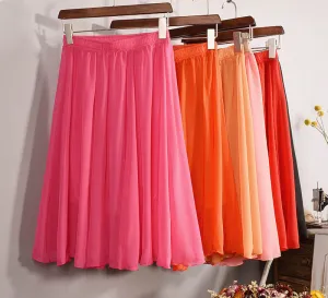 Fashion Women's Elegant 23 Color High Waist Chiffon Pleated Midi Skirt Ladies Casual Slim Beach Skater Skirts Saia SK17