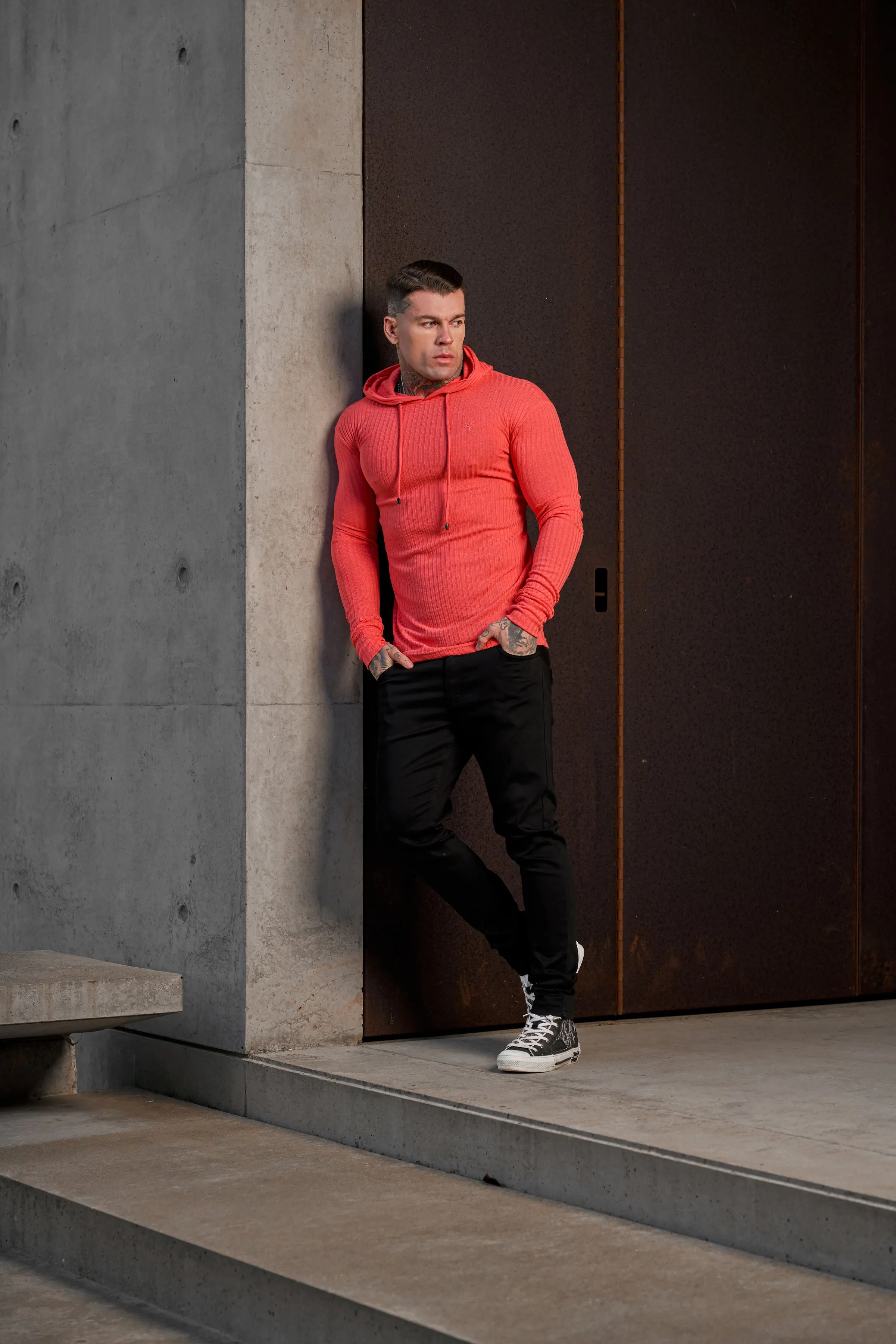 Father Sons Classic Coral Ribbed Knit Hoodie Jumper - FSH909