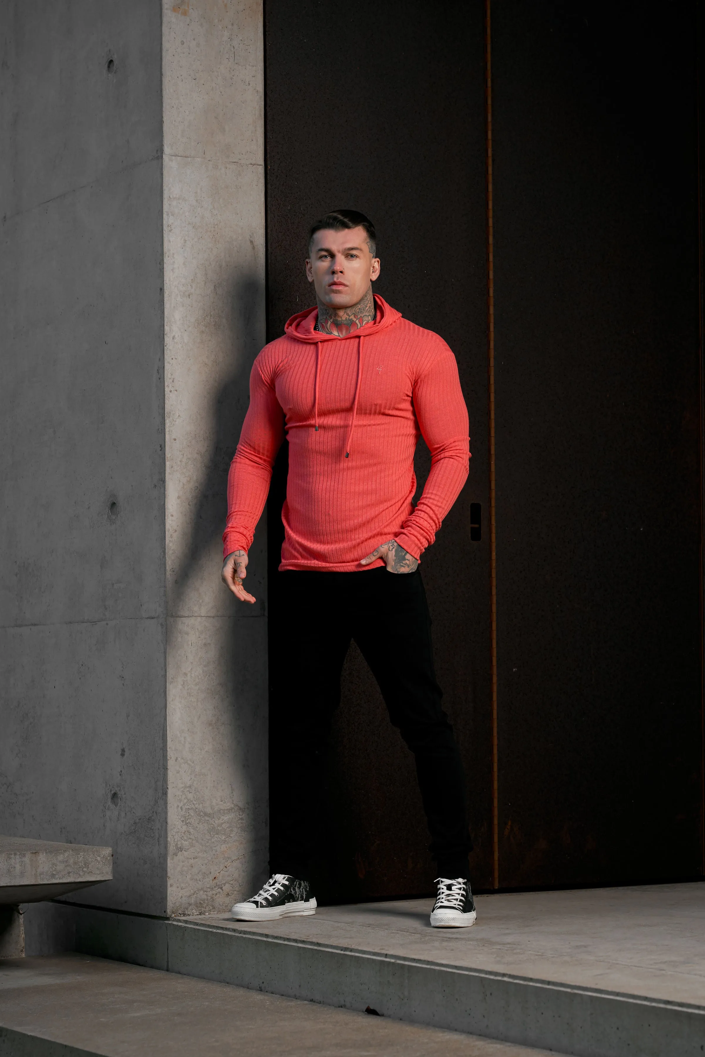 Father Sons Classic Coral Ribbed Knit Hoodie Jumper - FSH909