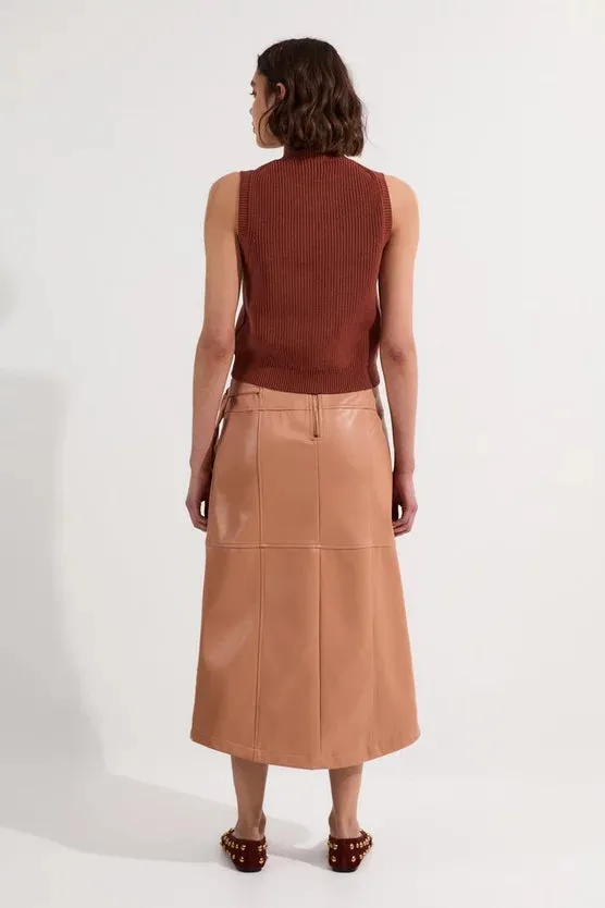 Faux Leather Tie Detail Wrap Midi Skirt