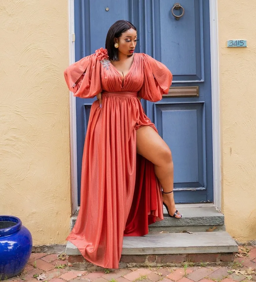 FINAL SALE! Annabelle Luxe- Shimmers Lantern Sleeve Dress (CLEARANCE OUTLET! Final Sale/No Return/No Exchange!)