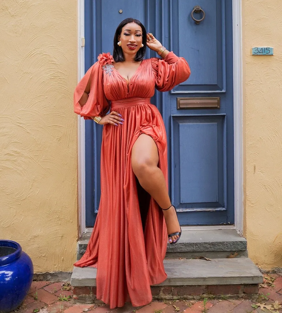 FINAL SALE! Annabelle Luxe- Shimmers Lantern Sleeve Dress (CLEARANCE OUTLET! Final Sale/No Return/No Exchange!)