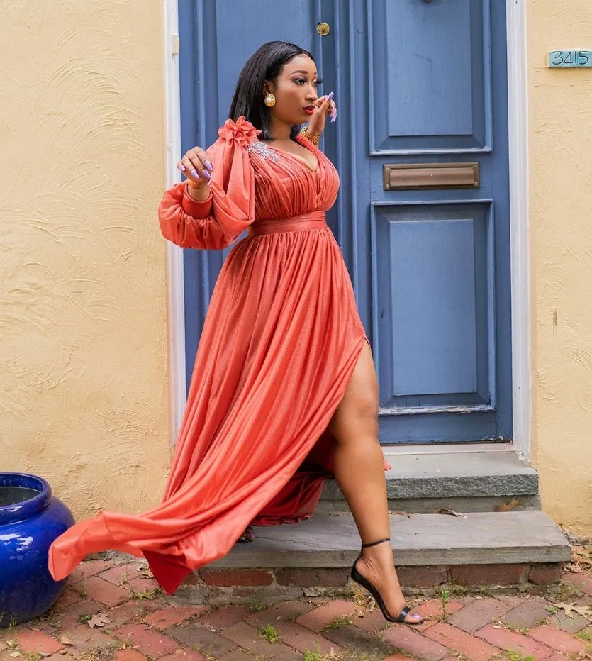 FINAL SALE! Annabelle Luxe- Shimmers Lantern Sleeve Dress (CLEARANCE OUTLET! Final Sale/No Return/No Exchange!)