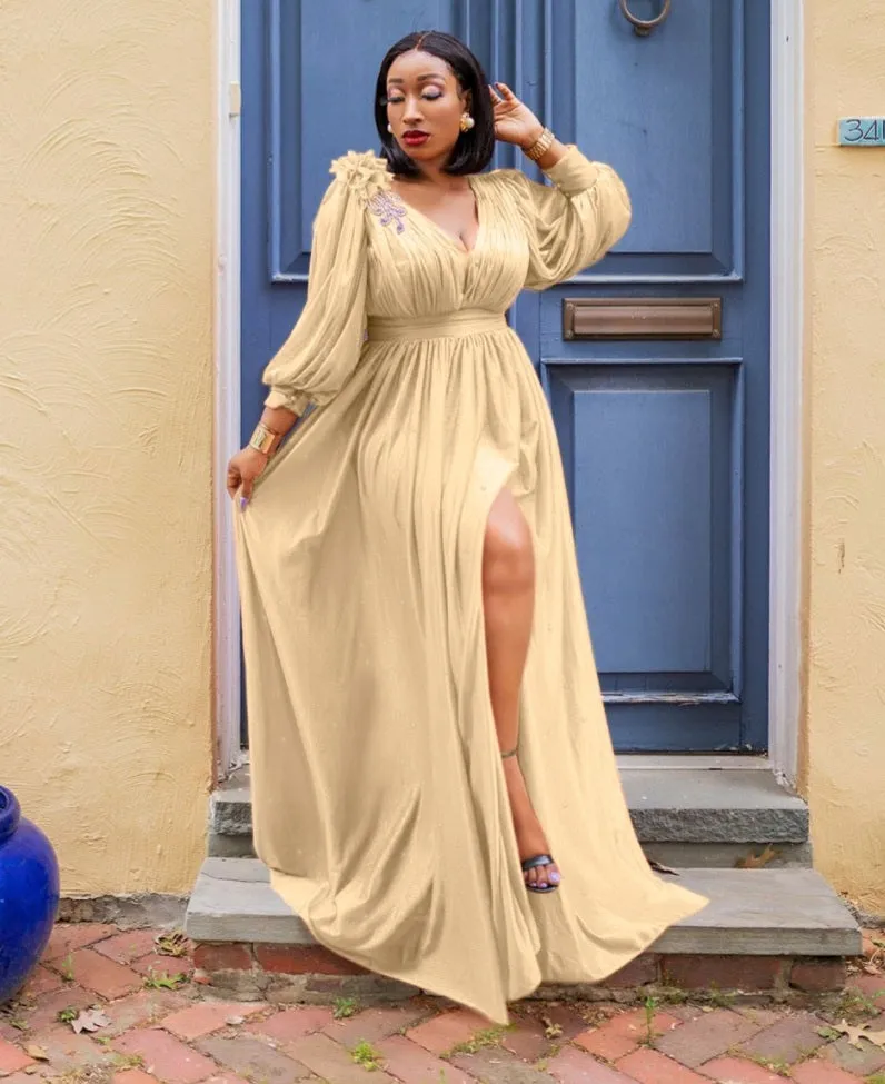 FINAL SALE! Annabelle Luxe- Shimmers Lantern Sleeve Dress (CLEARANCE OUTLET! Final Sale/No Return/No Exchange!)