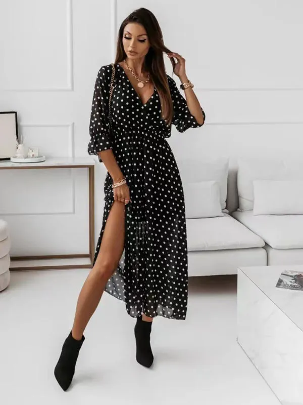 Floral Print V-neck Chiffon Dress with Wrap Design