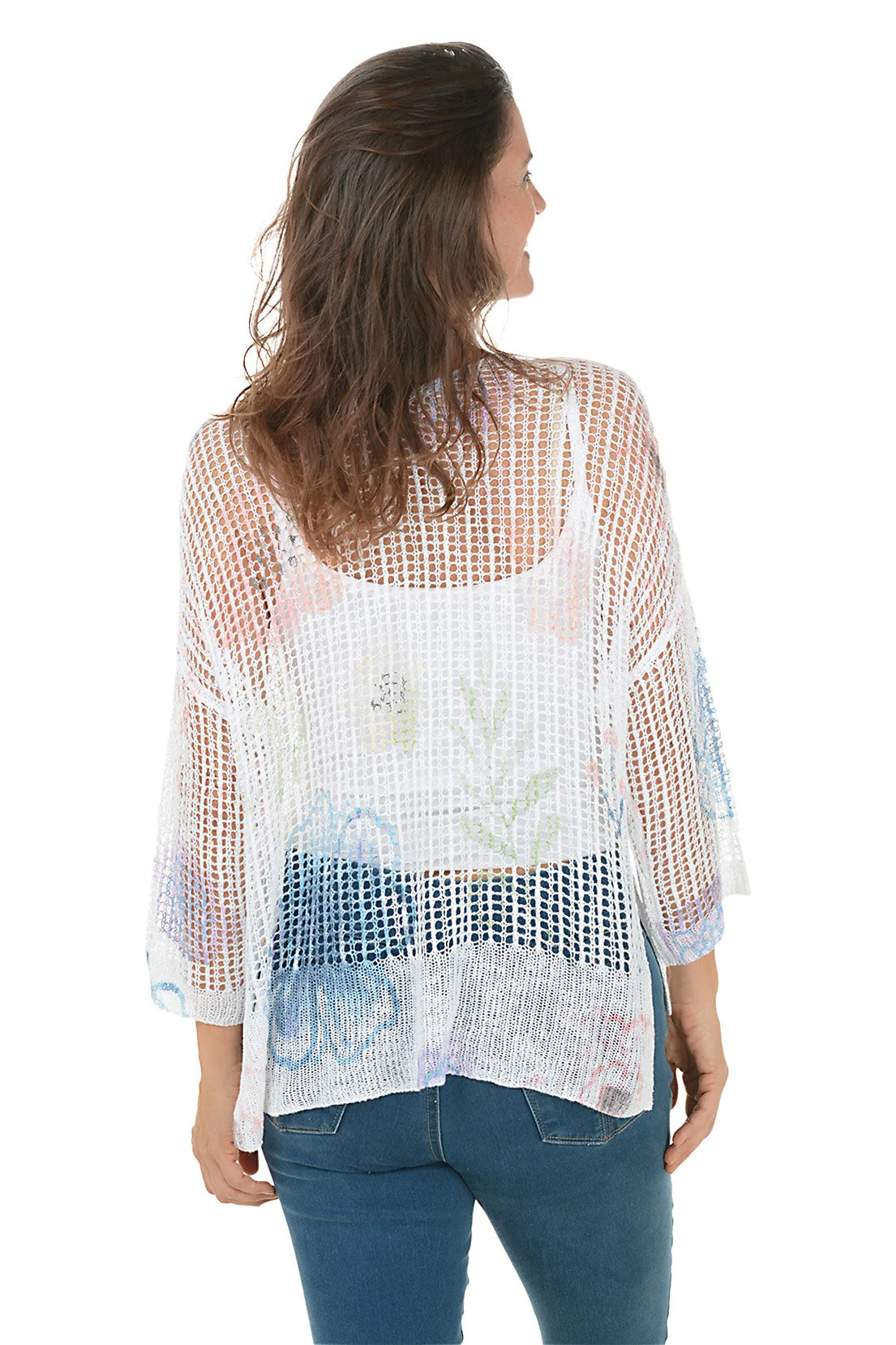 Floral Watercolor Crochet High-Low Sweater
