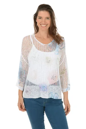 Floral Watercolor Crochet High-Low Sweater