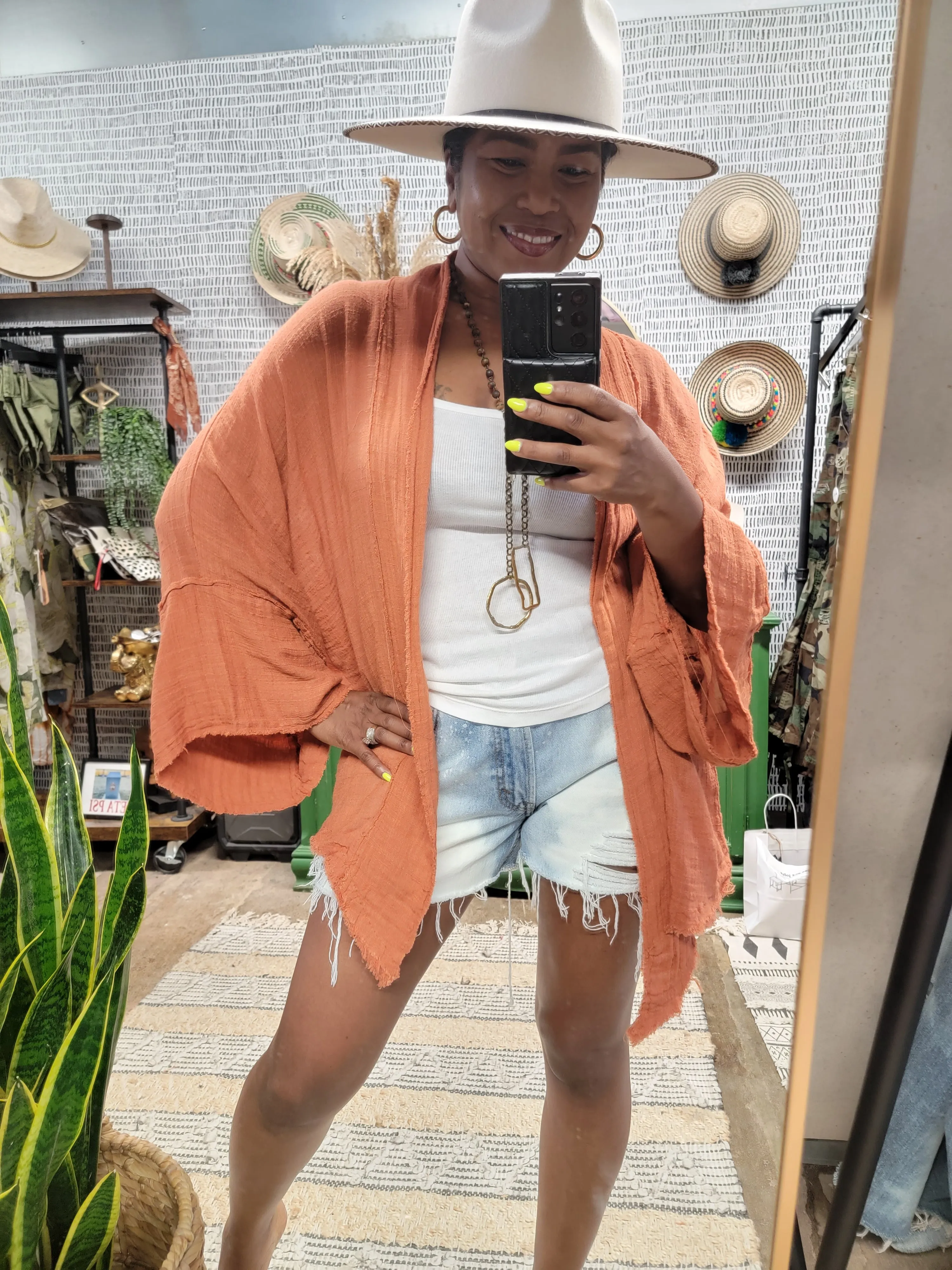 Flounce Sleeve Kimono Wrap Top
