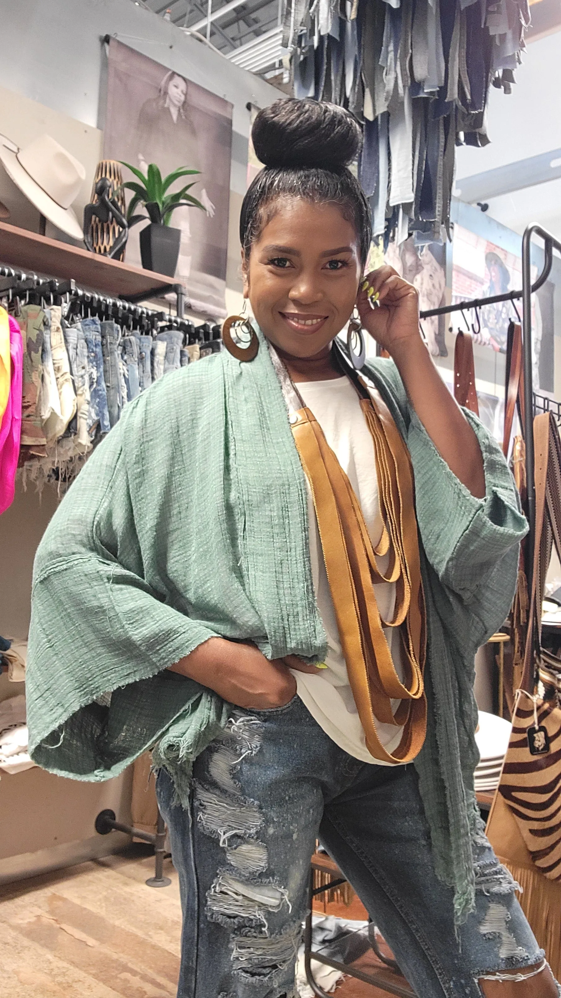 Flounce Sleeve Kimono Wrap Top