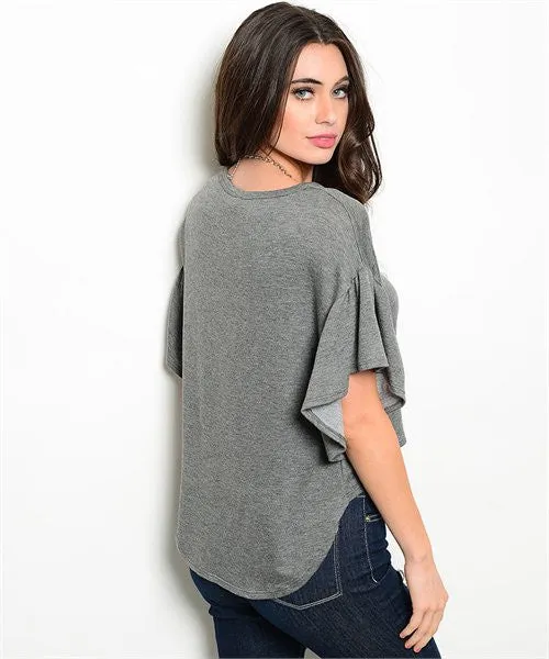 Flutter Sleeve High Low Top | Dark Gray