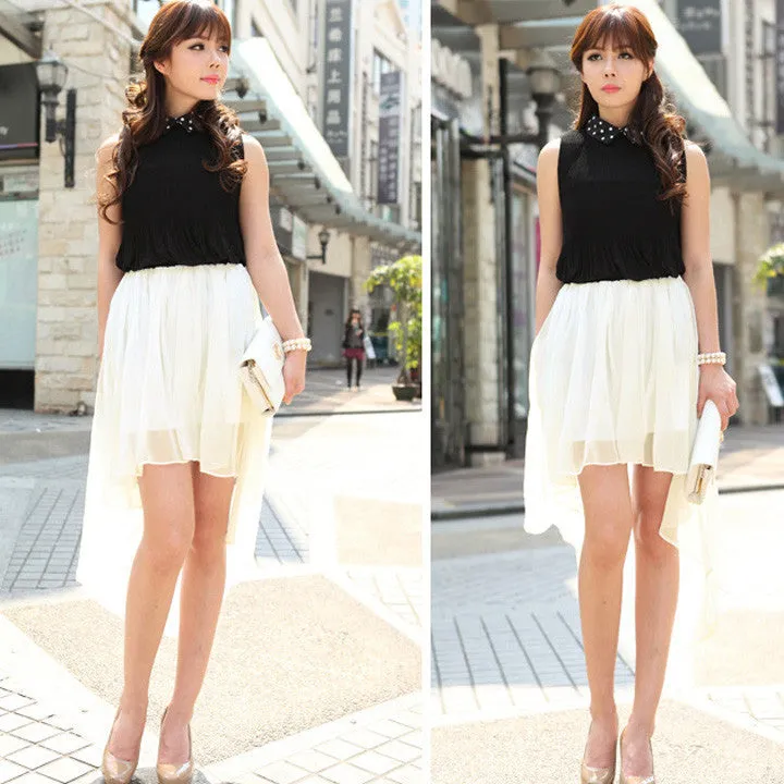 FNALA Women Fashion Chiffon Skirt Elastic Waist Skirts Asymmetrical Elastic Casual Waist Pleated Skirt 9 Colors