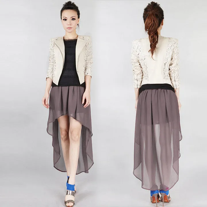 FNALA Women Fashion Chiffon Skirt Elastic Waist Skirts Asymmetrical Elastic Casual Waist Pleated Skirt 9 Colors