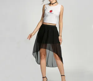 FNALA Women Fashion Chiffon Skirt Elastic Waist Skirts Asymmetrical Elastic Casual Waist Pleated Skirt 9 Colors