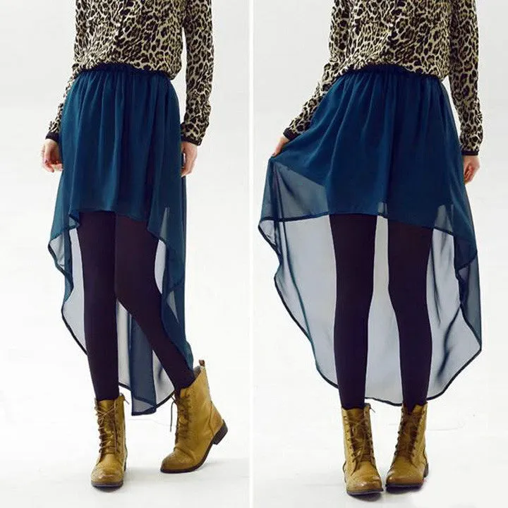 FNALA Women Fashion Chiffon Skirt Elastic Waist Skirts Asymmetrical Elastic Casual Waist Pleated Skirt 9 Colors