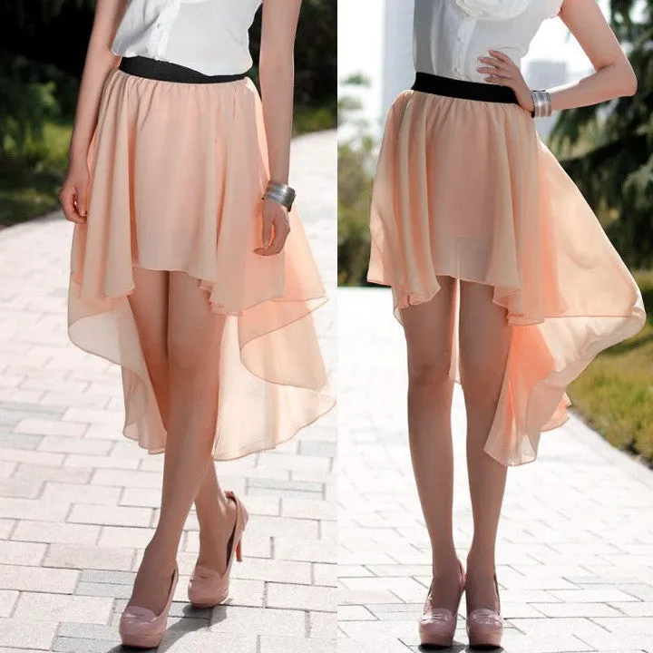 FNALA Women Fashion Chiffon Skirt Elastic Waist Skirts Asymmetrical Elastic Casual Waist Pleated Skirt 9 Colors