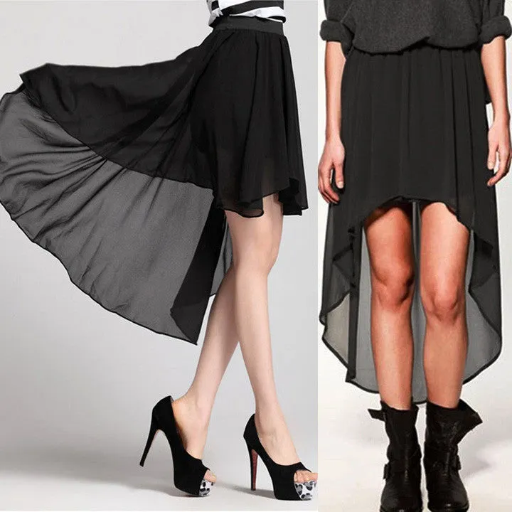 FNALA Women Fashion Chiffon Skirt Elastic Waist Skirts Asymmetrical Elastic Casual Waist Pleated Skirt 9 Colors