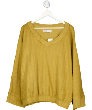 Free People Green V-neck 100% Cotton Sweater UK XL
