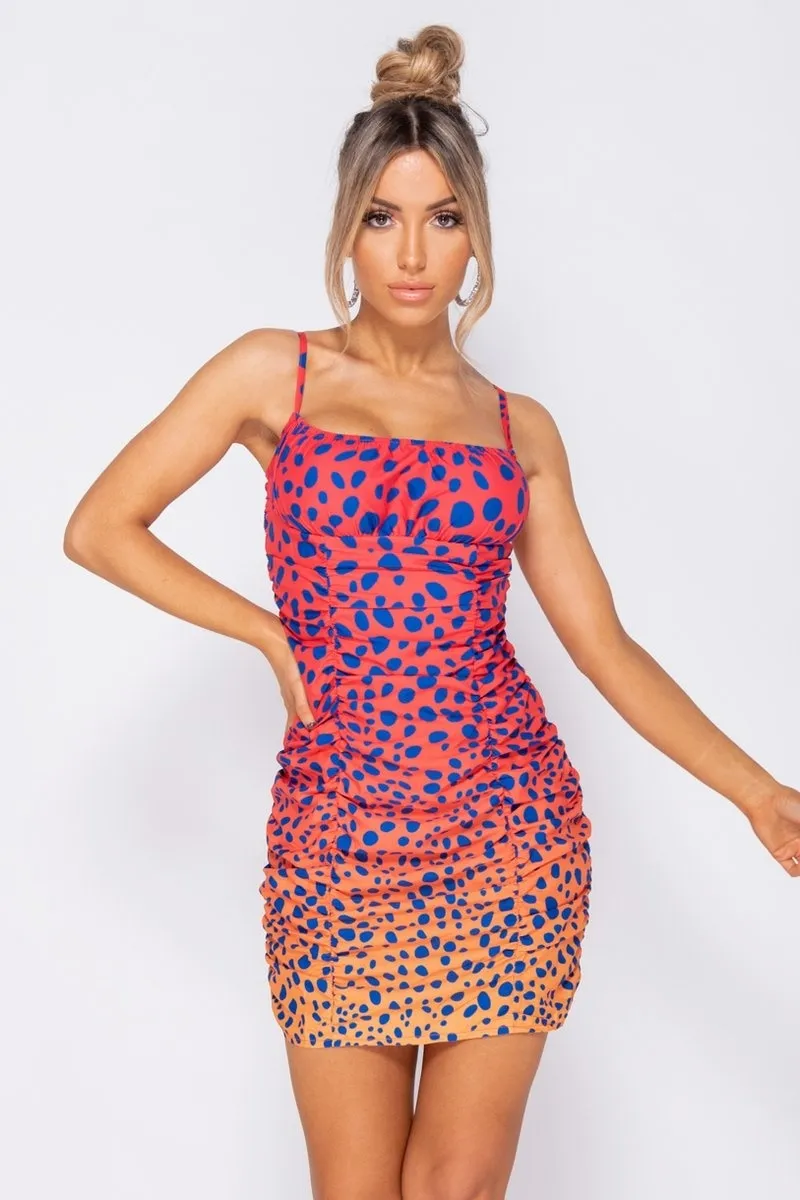 Fuchsia Leopard Print Ruched Mini Dress