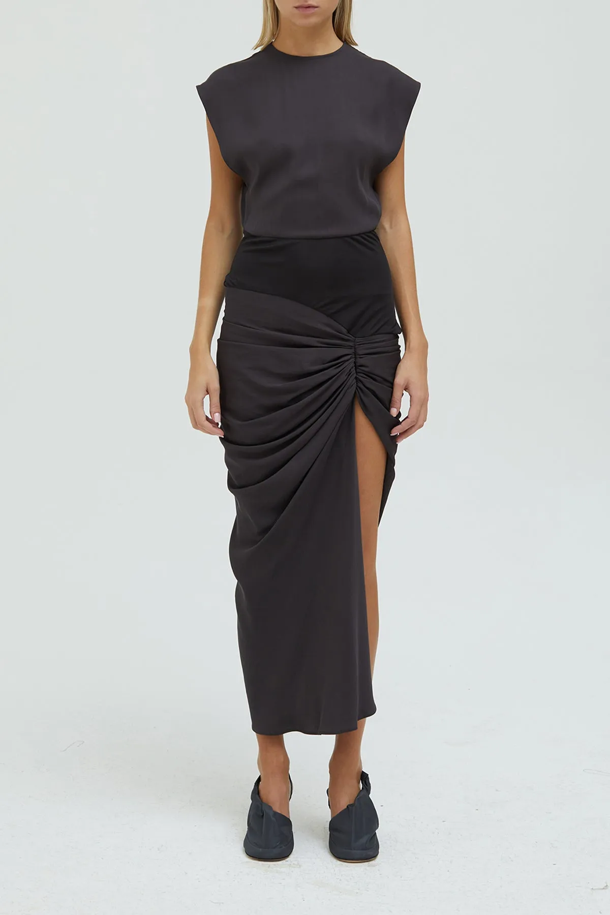 Fusion Ruched Micro Dress in Jet