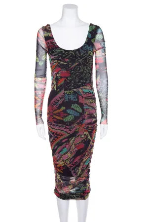 Fuzzi Multicolor Printed Long Sleeve Ruched Dress SZ S