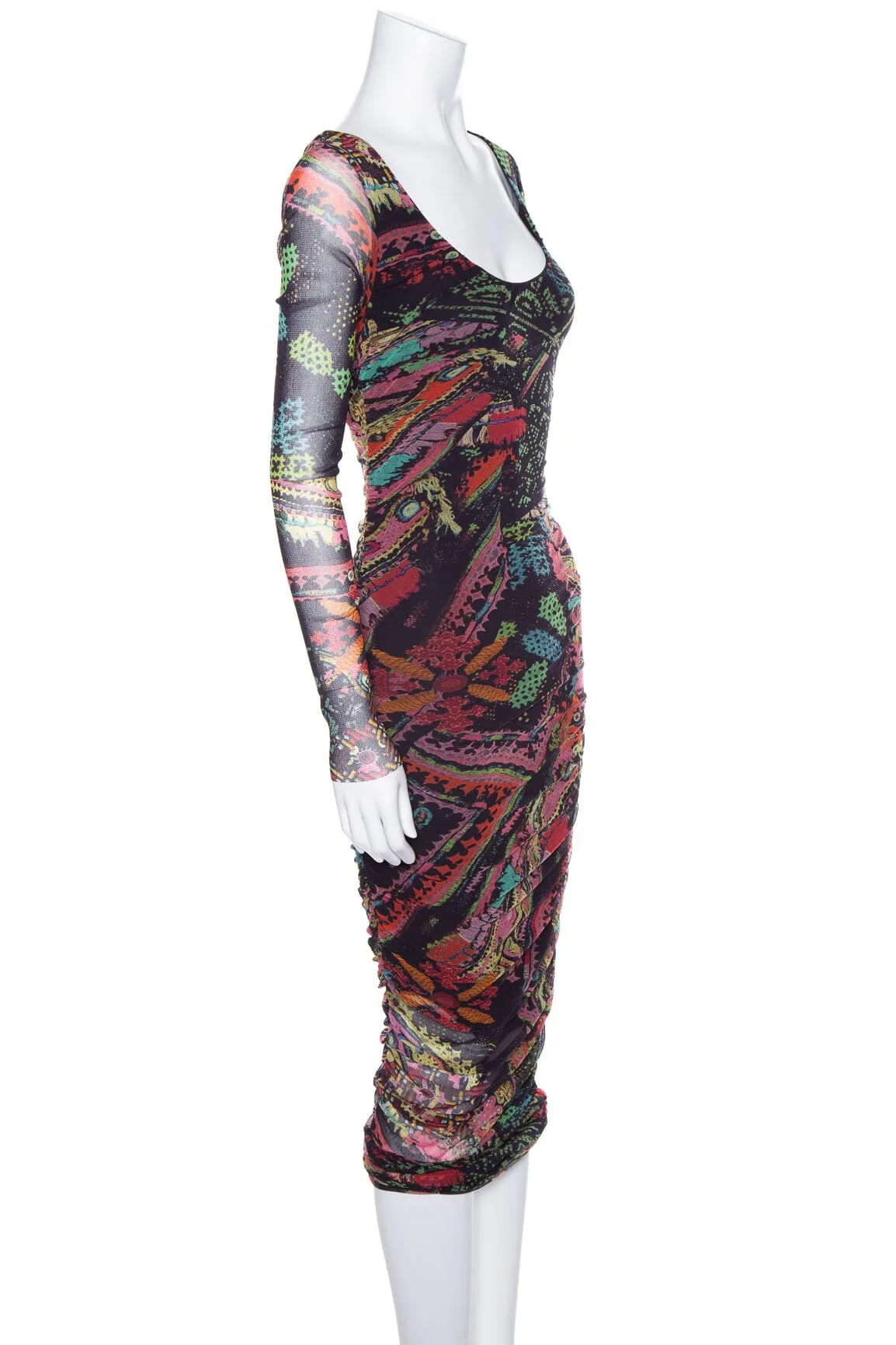 Fuzzi Multicolor Printed Long Sleeve Ruched Dress SZ S