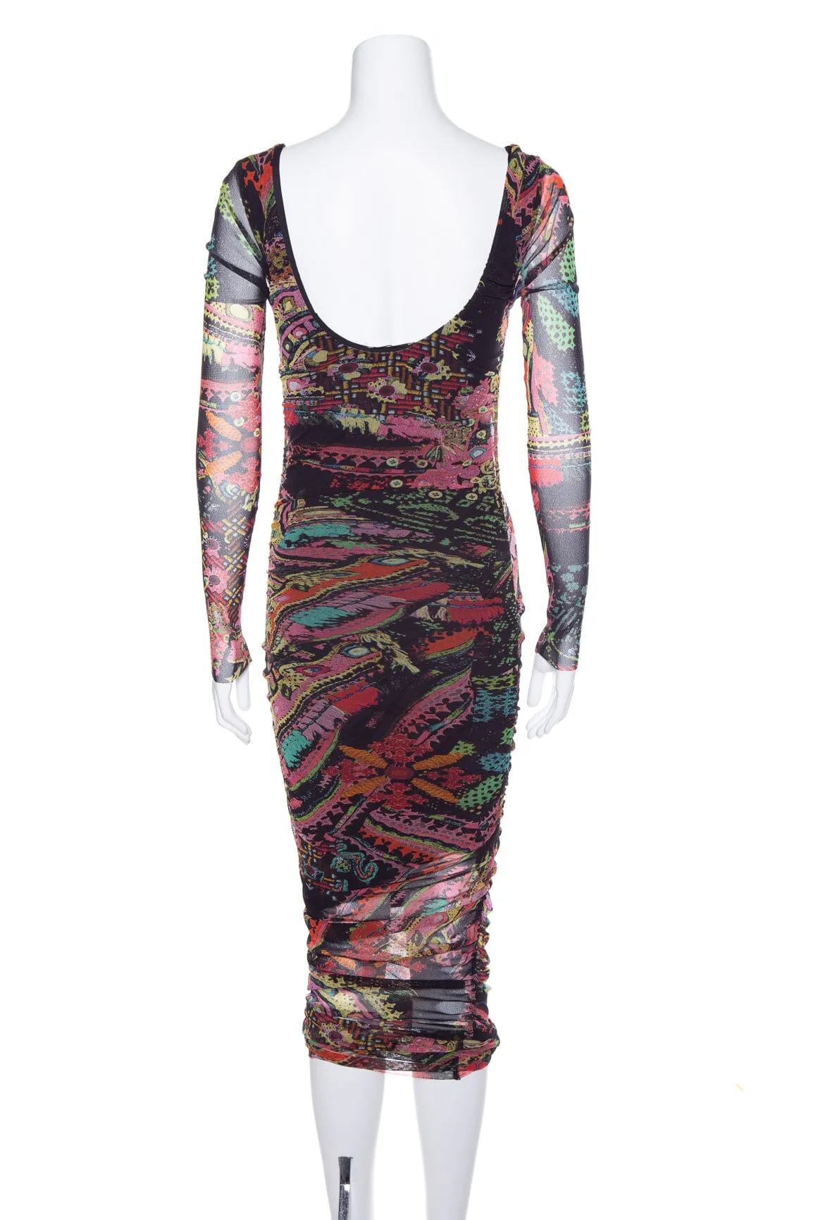 Fuzzi Multicolor Printed Long Sleeve Ruched Dress SZ S