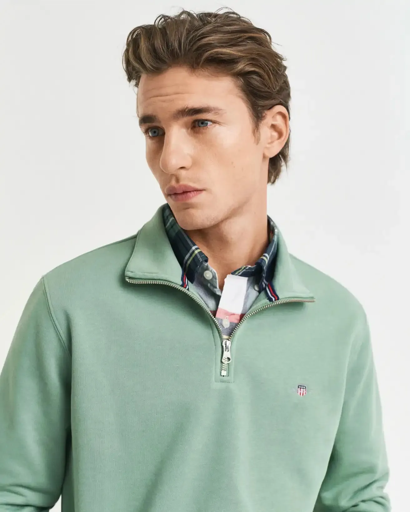 GANT Mens Half Zip Shield Sweatshirt Kalamata Green