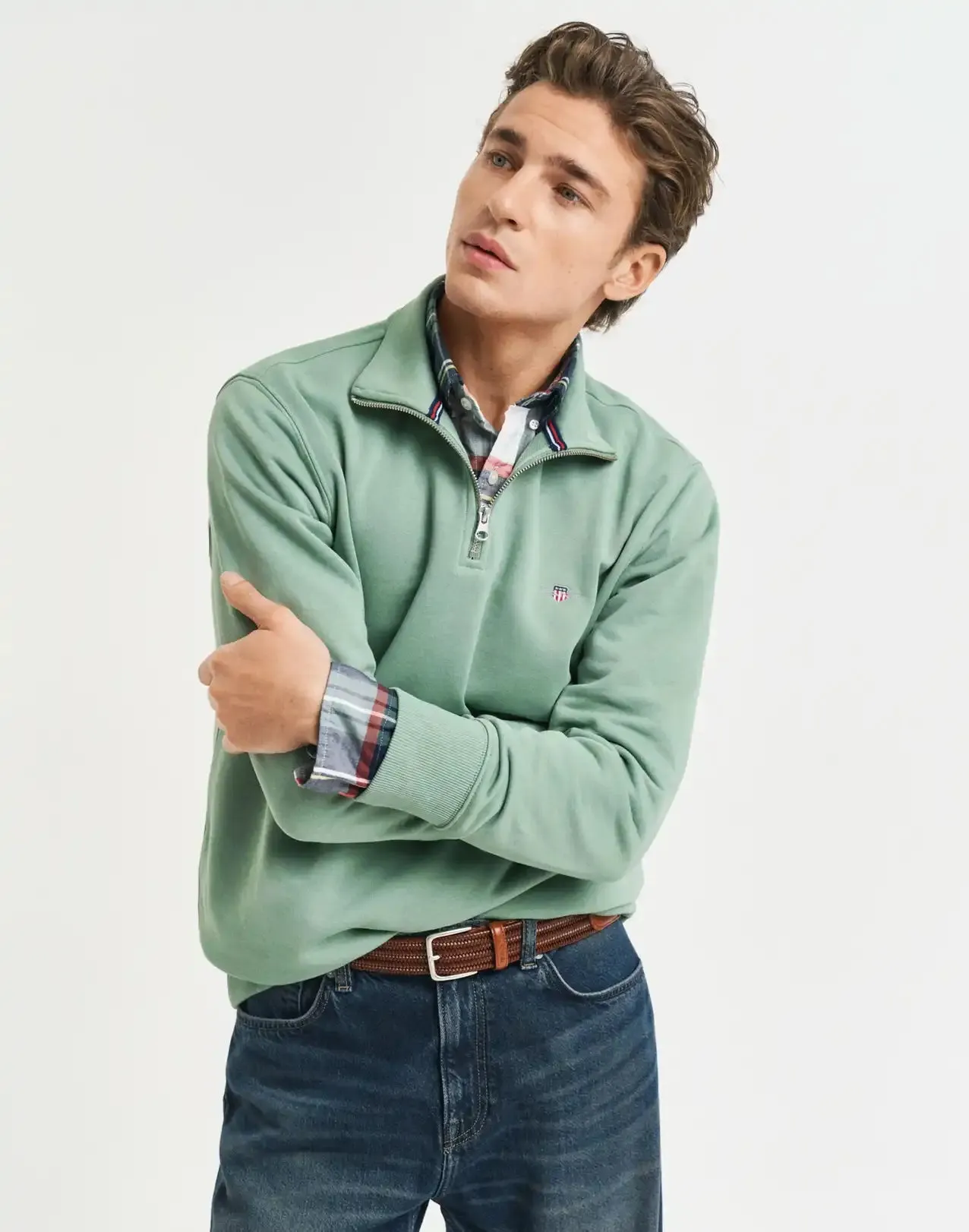 GANT Mens Half Zip Shield Sweatshirt Kalamata Green