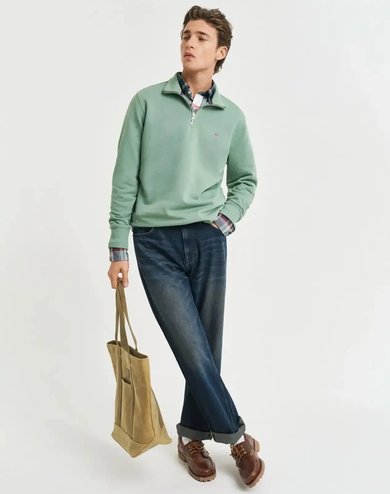 GANT Mens Half Zip Shield Sweatshirt Kalamata Green