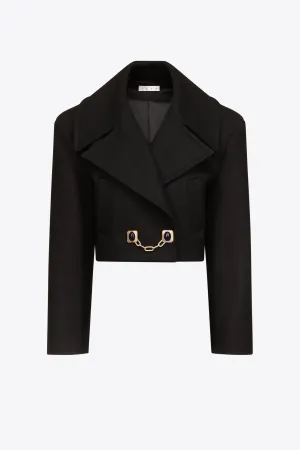 Gemstone Button Cropped Peacoat | Black