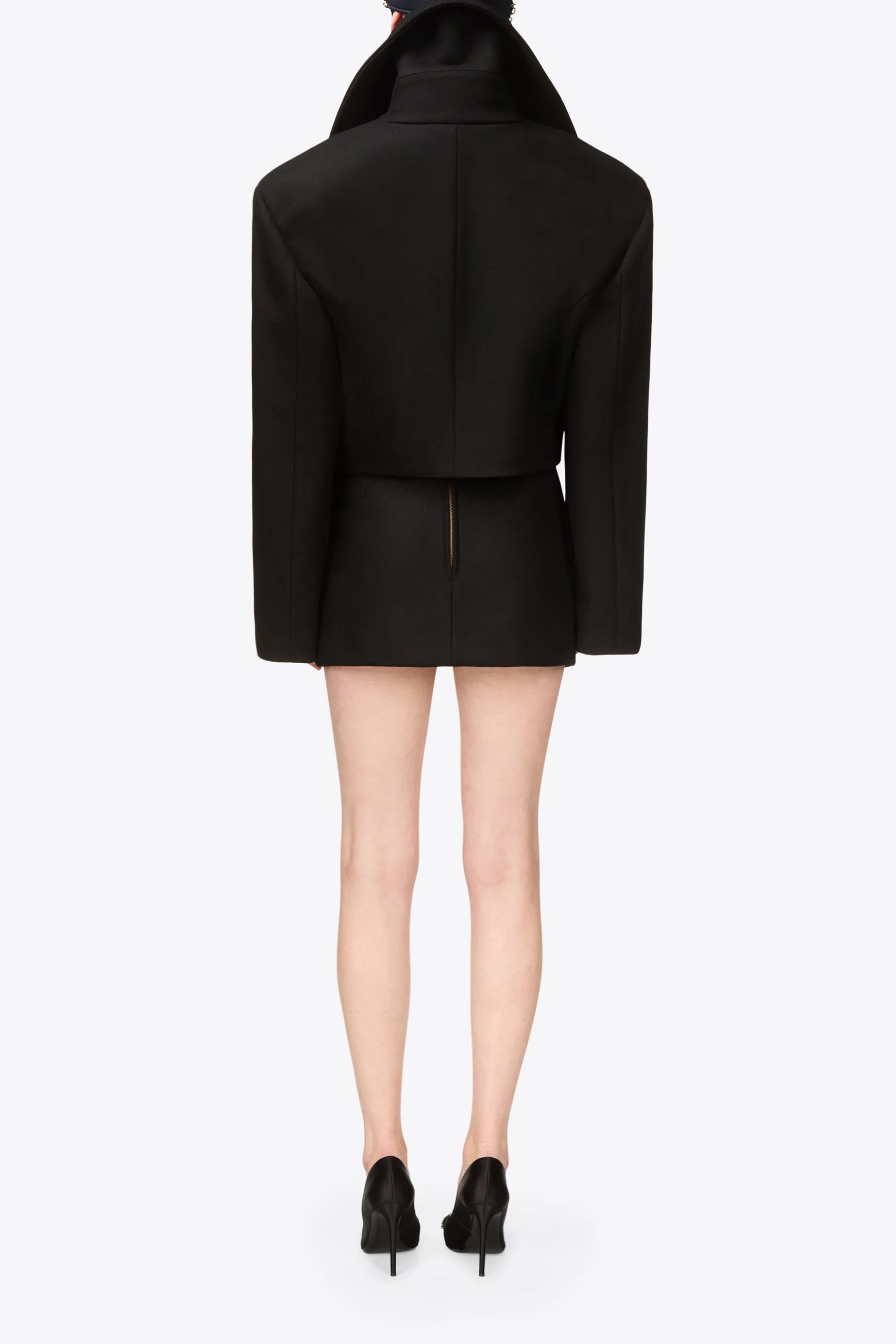 Gemstone Button Cropped Peacoat | Black
