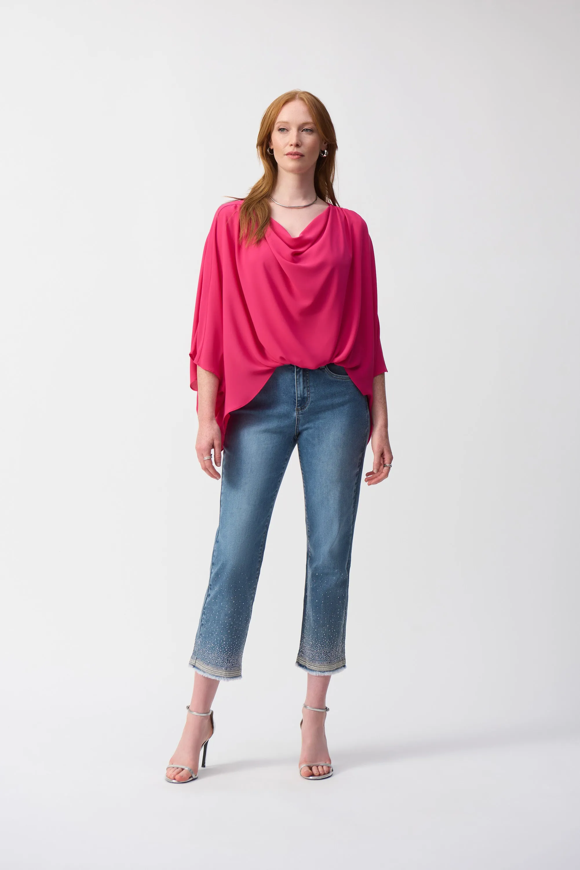 Geranium Pink Georgette High-Low Boxy Top