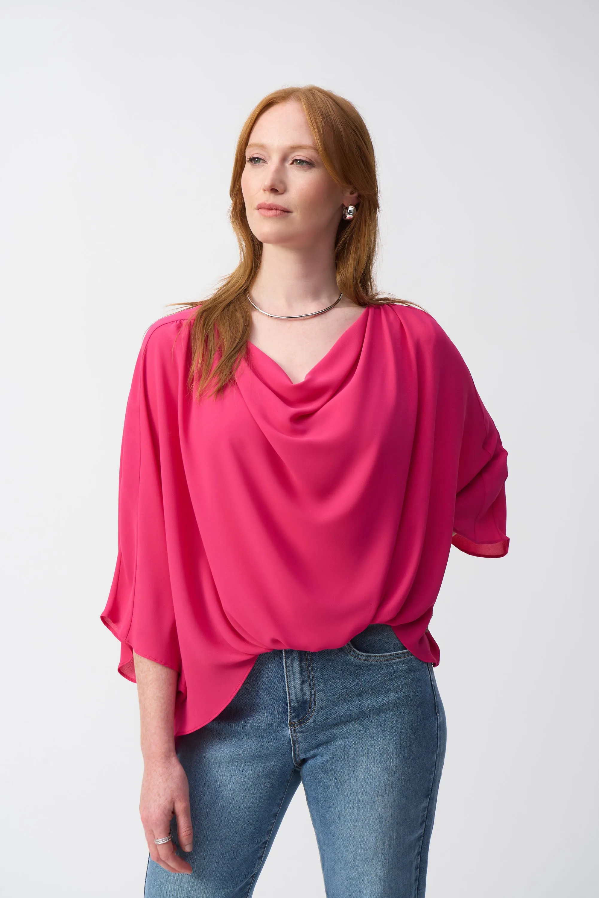 Geranium Pink Georgette High-Low Boxy Top