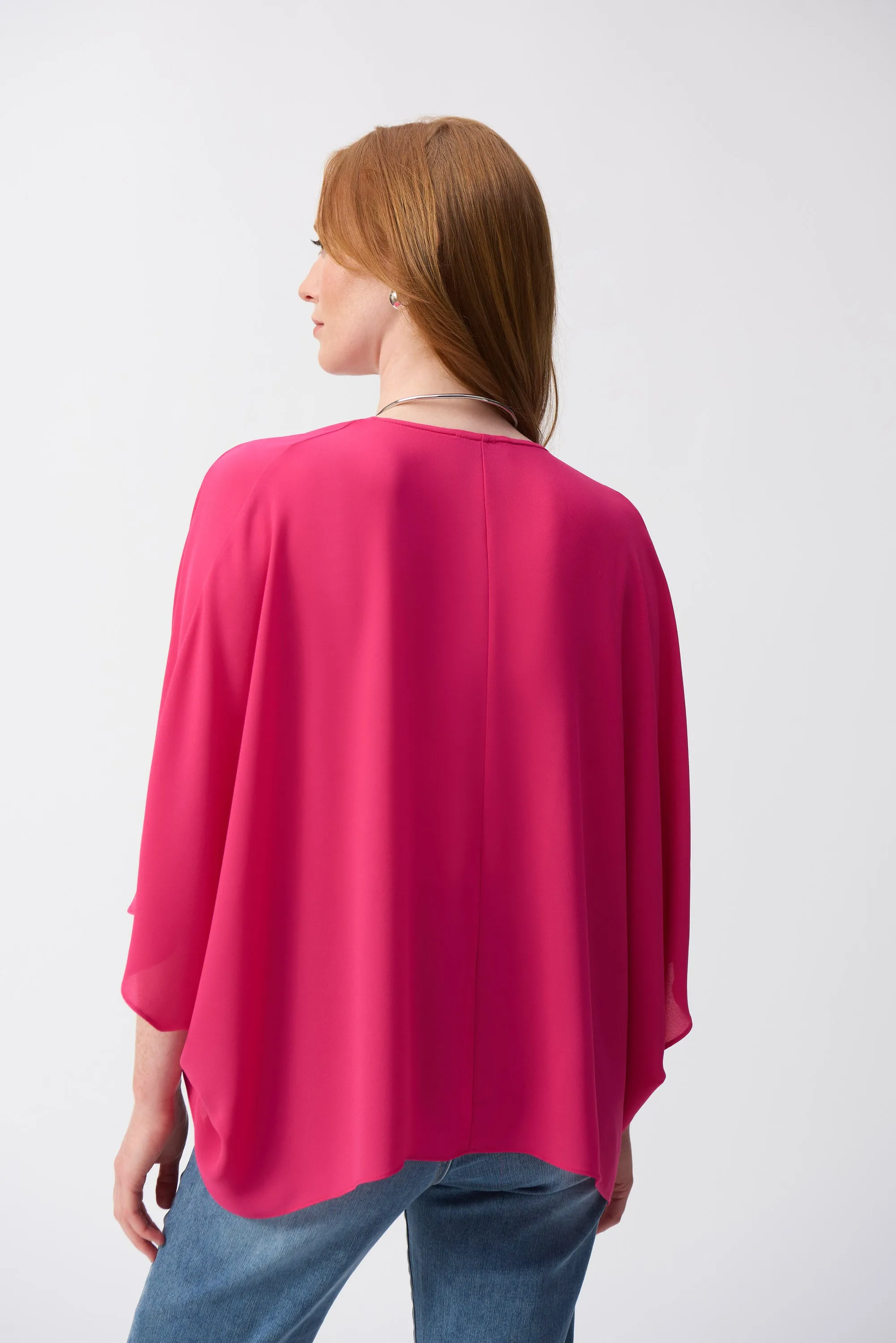Geranium Pink Georgette High-Low Boxy Top